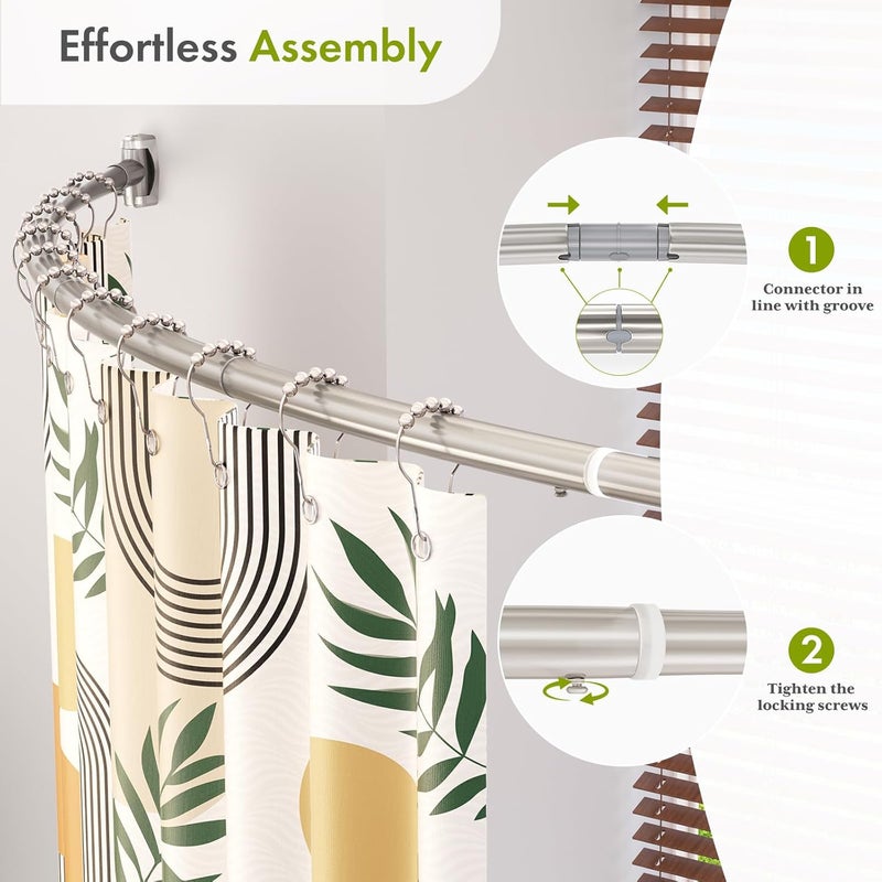 AmazerBath 20-84 Inches Arched Curved Shower Curtain Rod, Heavy Duty Shower Rod Rust Proof Bathroom Curtain Rod, Adjustable Telescoping Design Easy Segmented Installation, Need to Drill, Nickel - Image 5